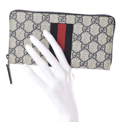 Gucci GG Supreme Monogram Web Zip Around Wallet Beige Blue 2 of 7