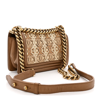 Chanel Metallic Lambskin Small Golden CC Boy Flap  Dark Gold 3 of 11