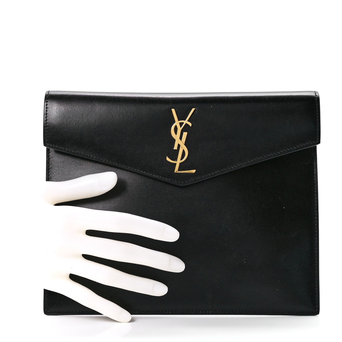 Smooth Shiny Calfskin Monogram Uptown Baby Pouch Black