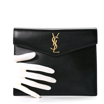 Saint Laurent Smooth Shiny Calfskin Monogram Uptown Baby Pouch Black 2 of 11