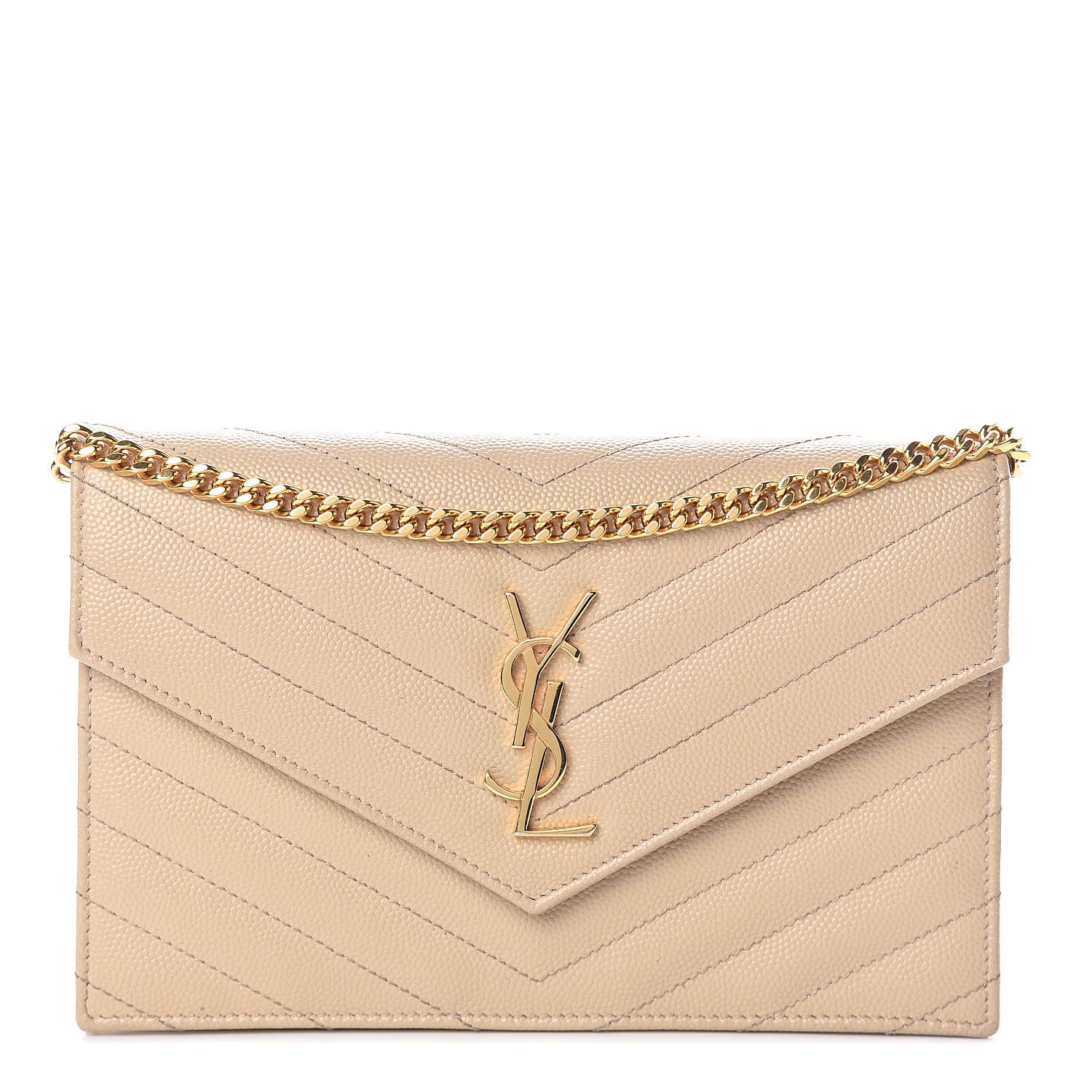 Saint Laurent Grain De Poudre Matelasse Chevron Monogram Envelope Chain Wallet Nude Powder 1 of 9