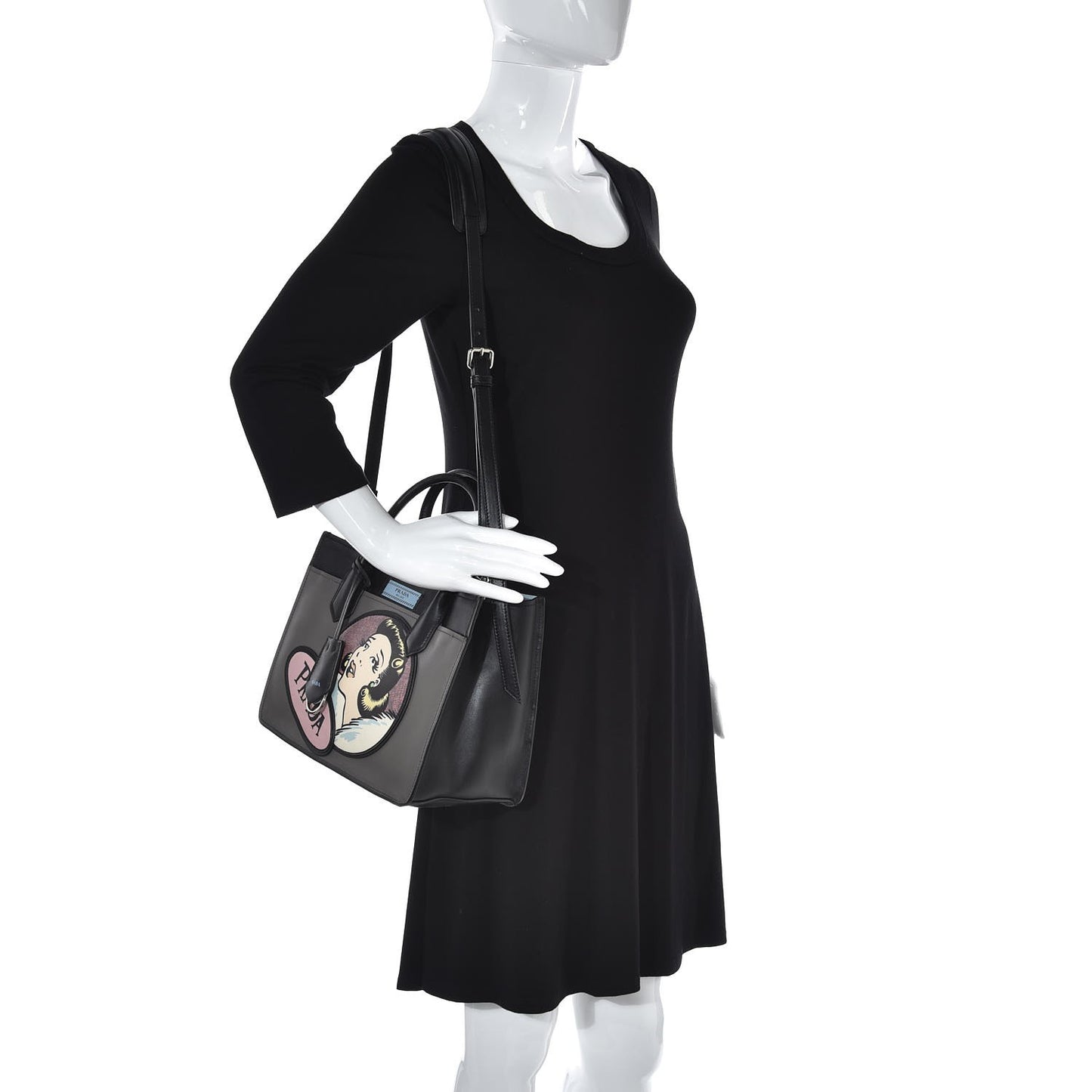 Vitello Patch Comics Dual Shoulder Bag Marmo Black