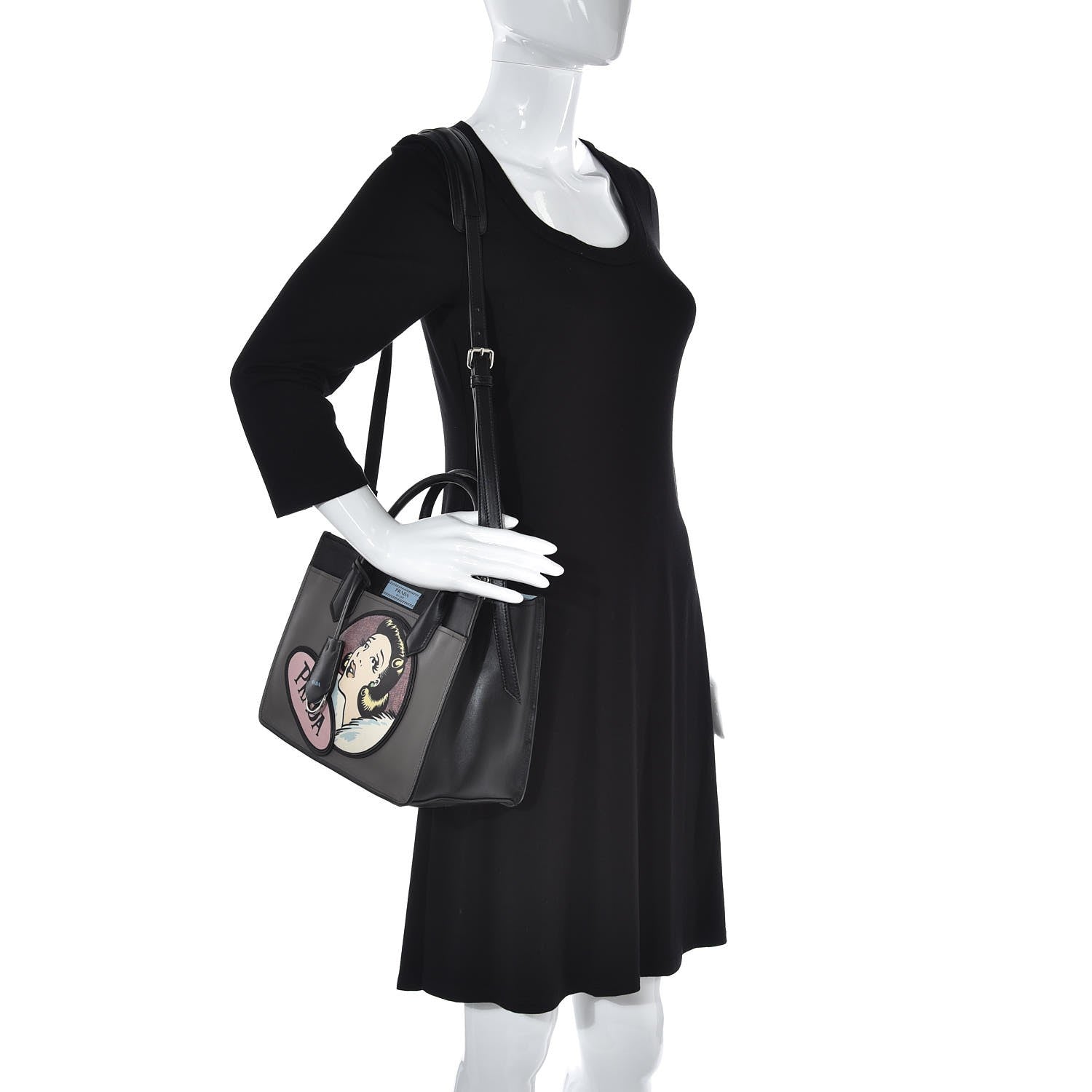 Prada Vitello Patch Comics Dual Shoulder Bag Marmo Black 2 of 9