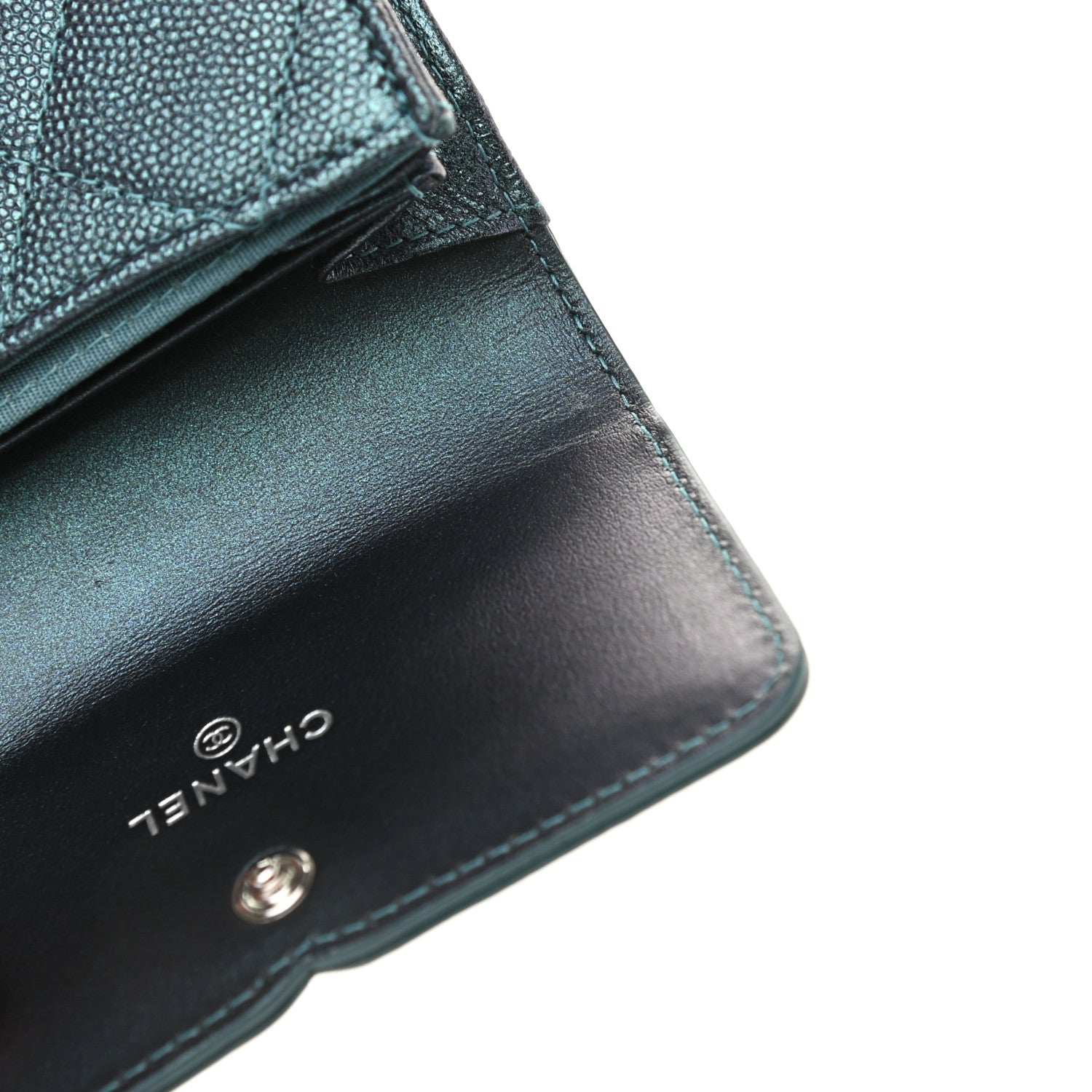 Chanel Iridescent Caviar Quilted Filigree Flap Card Holder Dark Turquoise 10 of 10