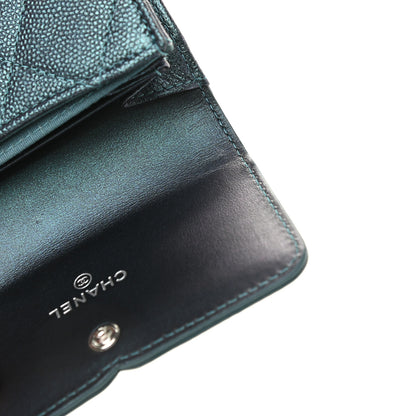 Chanel Iridescent Caviar Quilted Filigree Flap Card Holder Dark Turquoise 10 of 10