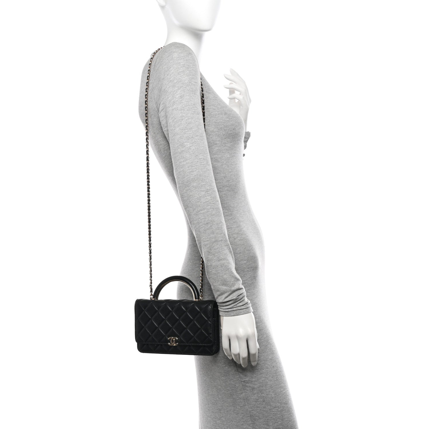 Chanel Lambskin Quilted Top Handle Wallet On Chain WOC Black 2 of 12