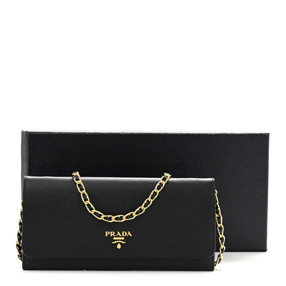 Prada Saffiano Metal Oro Chain Wallet Black 10 of 10