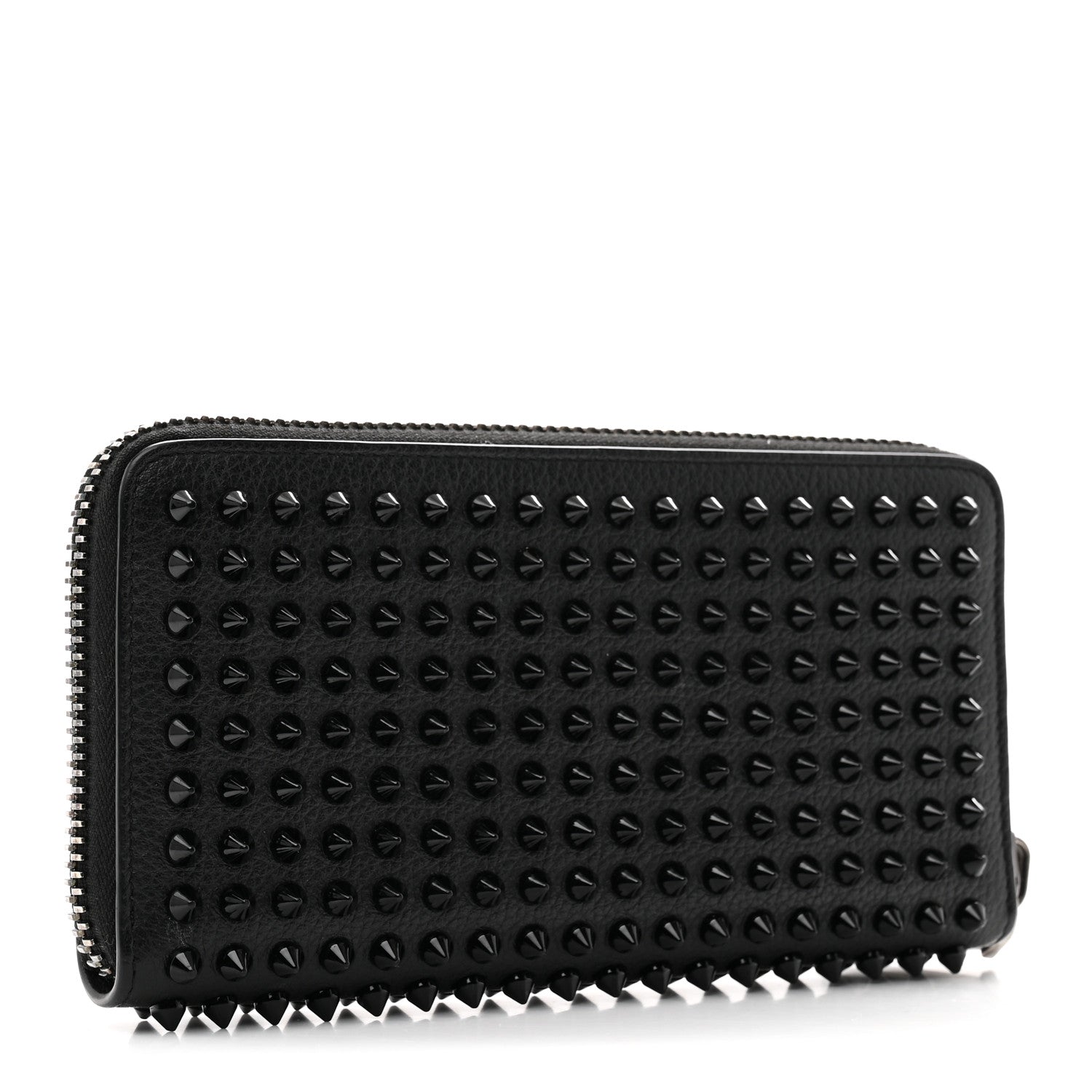 Christian Louboutin Calfskin Empire Panettone Spiked Zip Around Wallet Black 3 of 7