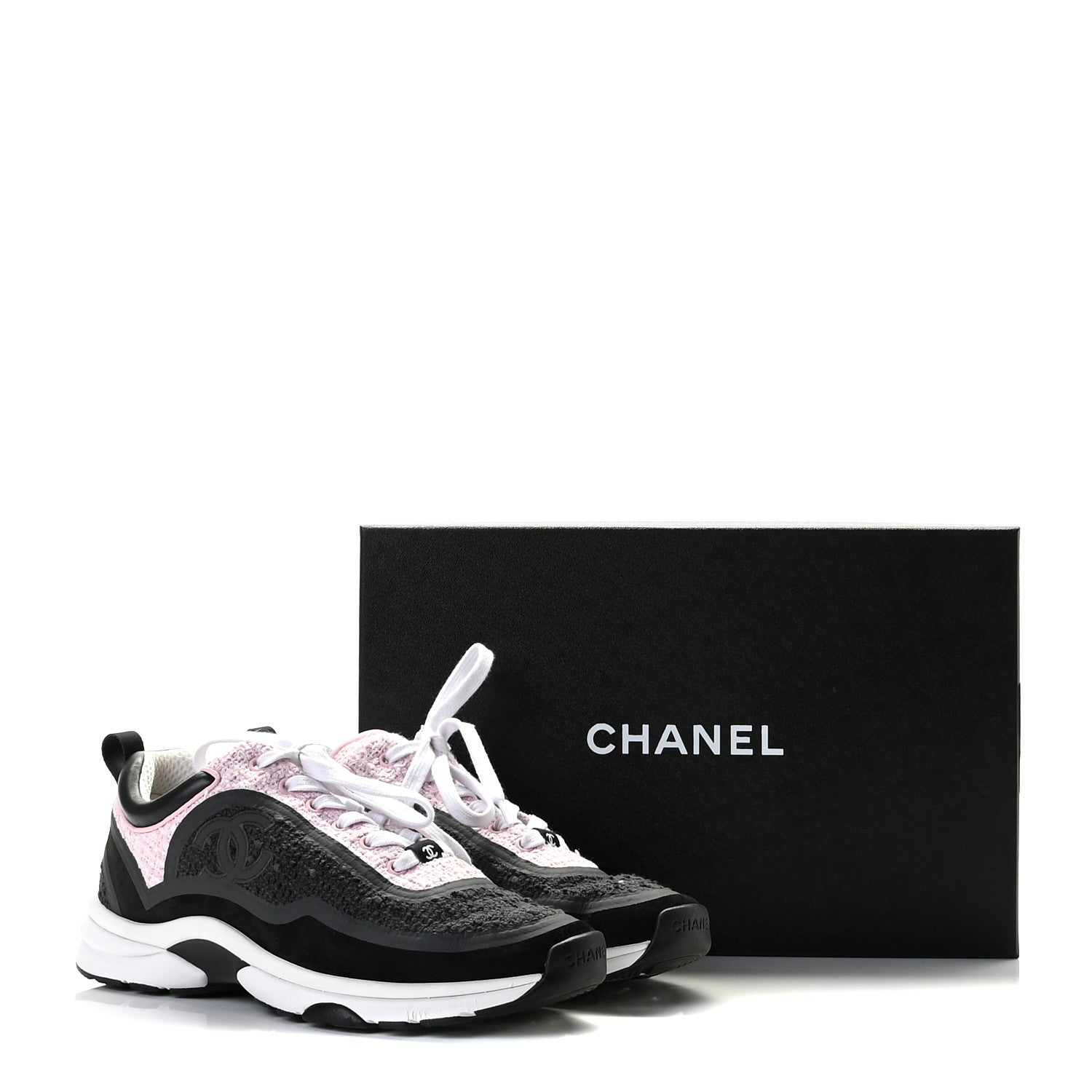 Chanel Tweed Suede Calfskin CC Sneakers 38.5 Gray Pink 11 of 11