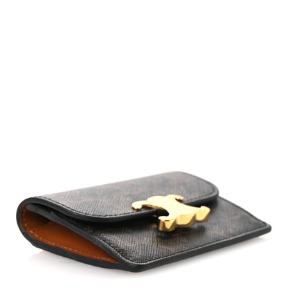 Celine Triomphe Canvas Calfskin Flap Card Holder Tan 4 of 9