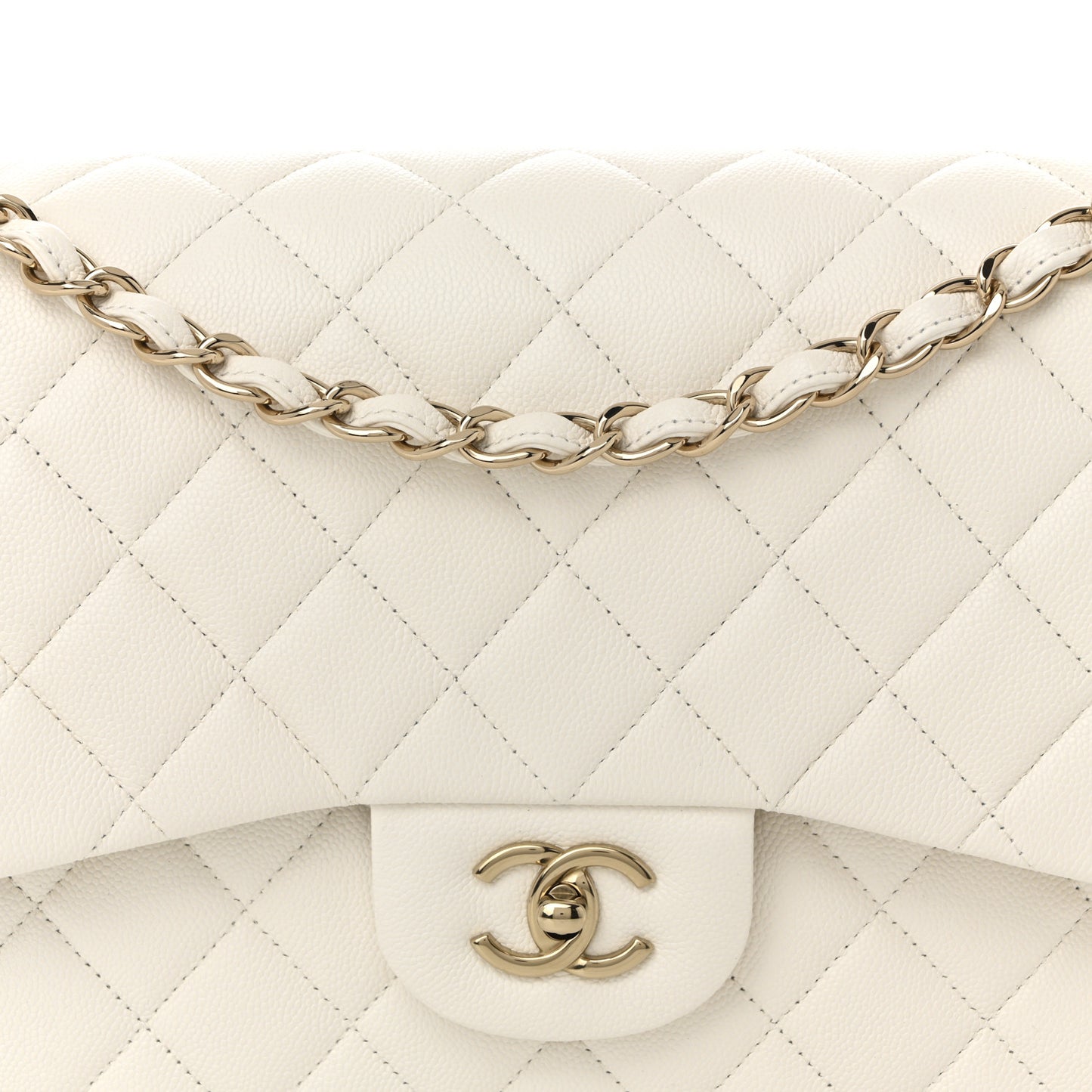 Caviar Quilted Jumbo Double Flap White