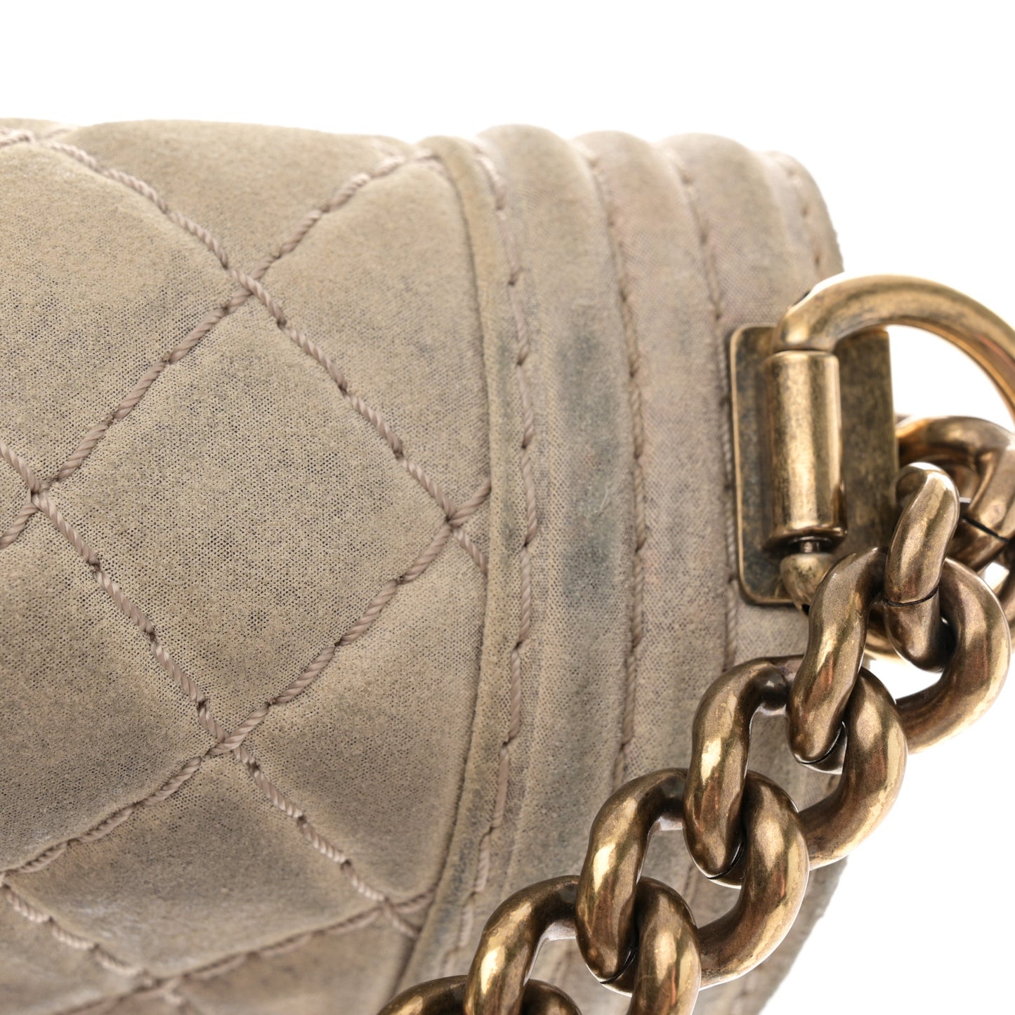 Iridescent Calfskin Quilted Small Boy Flap Beige