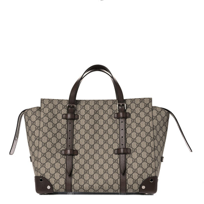 Gucci GG Supreme Monogram Textured Dollar Calfskin Medium Detail Tote Beige Ebony New Acero 1 of 11