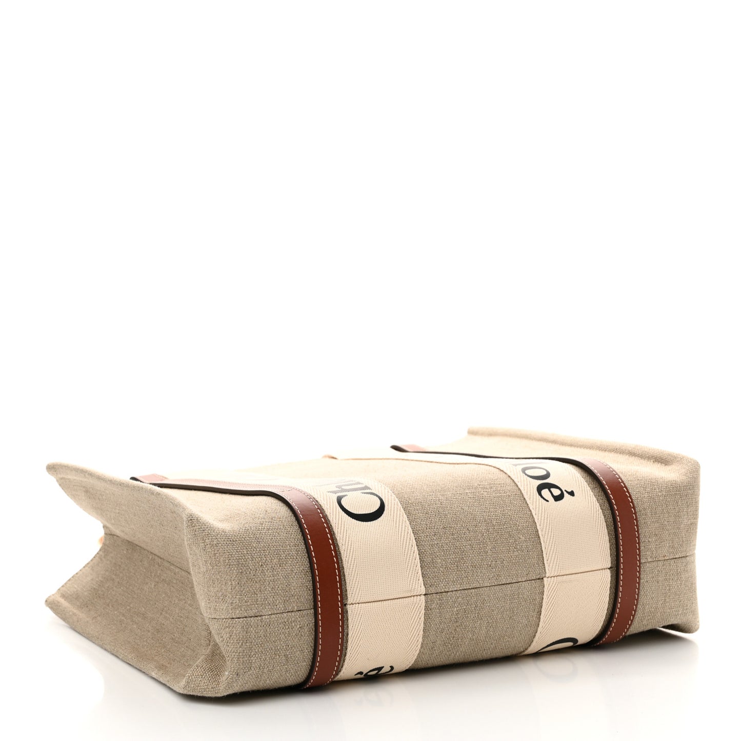 Linen Calfskin Medium Woody Ribbon Tote White Brown