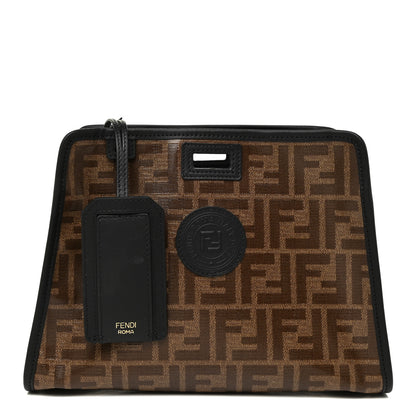 Fendi Glazed Fabric Vitello Century FF 1974 Stamp Patch Mini Peekaboo Defender Cover Mogano Panna Black 1 of 10