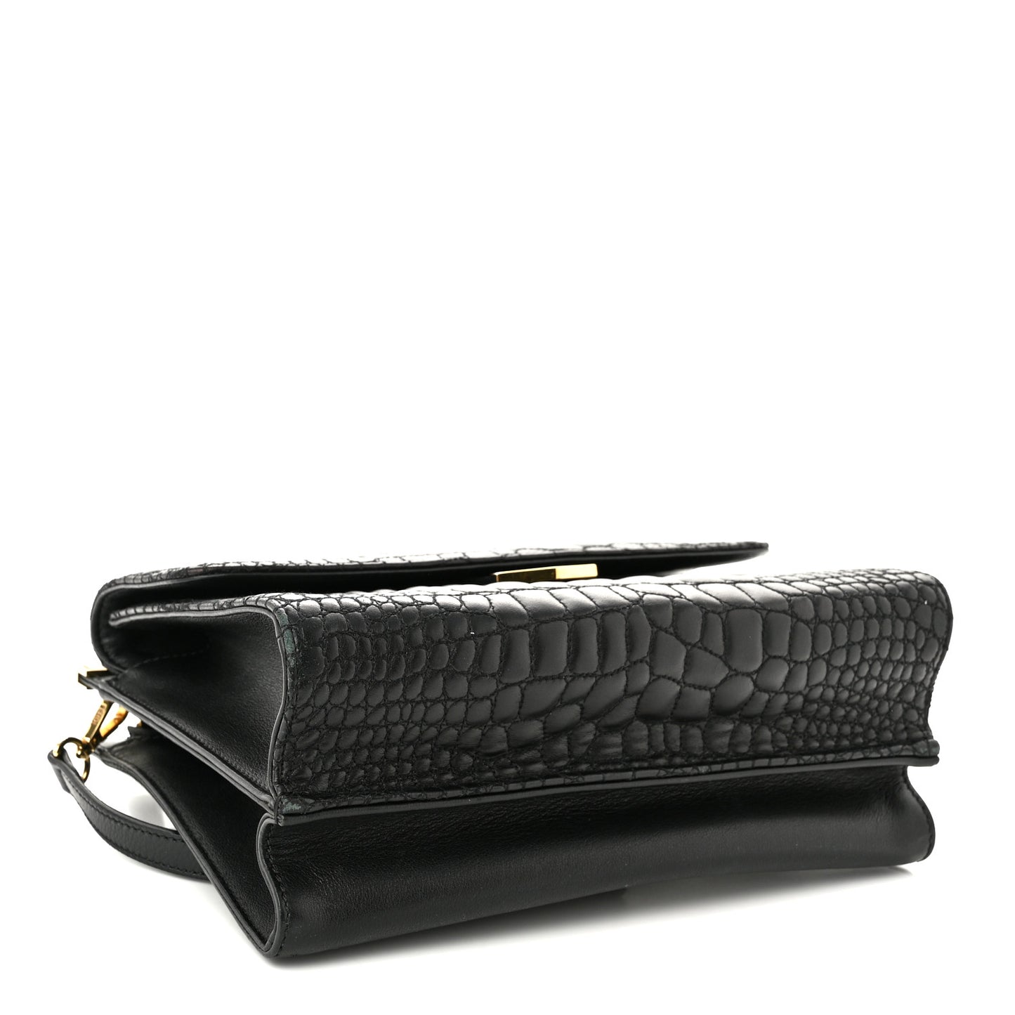 Nappa Calfskin Crocodile Trapuntata Demi Jour Shoulder Bag Black
