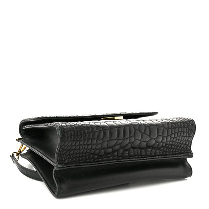 Fendi Nappa Calfskin Crocodile Trapuntata Demi Jour Shoulder Bag Black 4 of 11