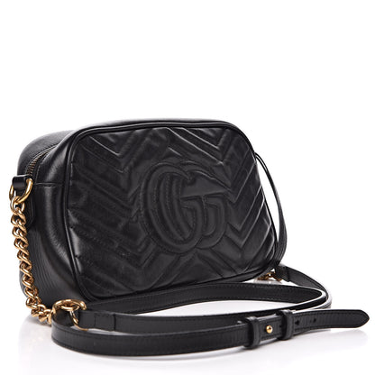 Gucci Calfskin Matelasse Small GG Marmont Chain Shoulder Bag Black 3 of 14