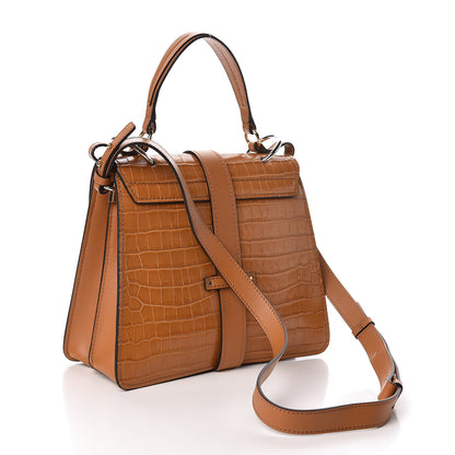 Chloe Calfskin Crocodile Embossed Medium Aby Day Shoulder Bag in Autumnal Brown 3 of 9