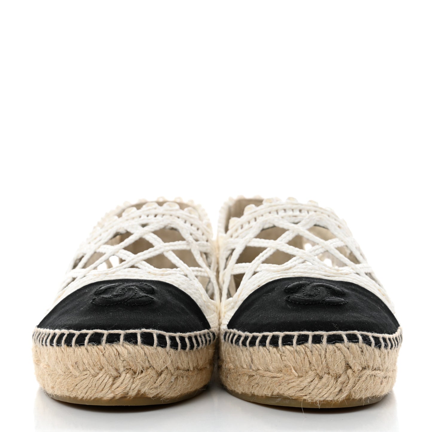 Woven Fabric Grosgrain CC Espadrilles 39 White Black