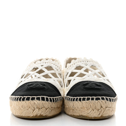Chanel Woven Fabric Grosgrain CC Espadrilles 39 White Black 2 of 9