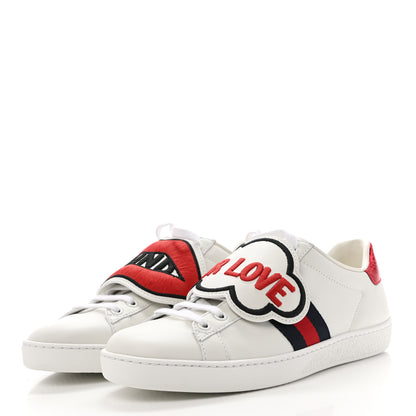 Gucci Calfskin Ayers Blind For Love Embroidered Womens Ace Sneakers 37.5 White 3 of 9