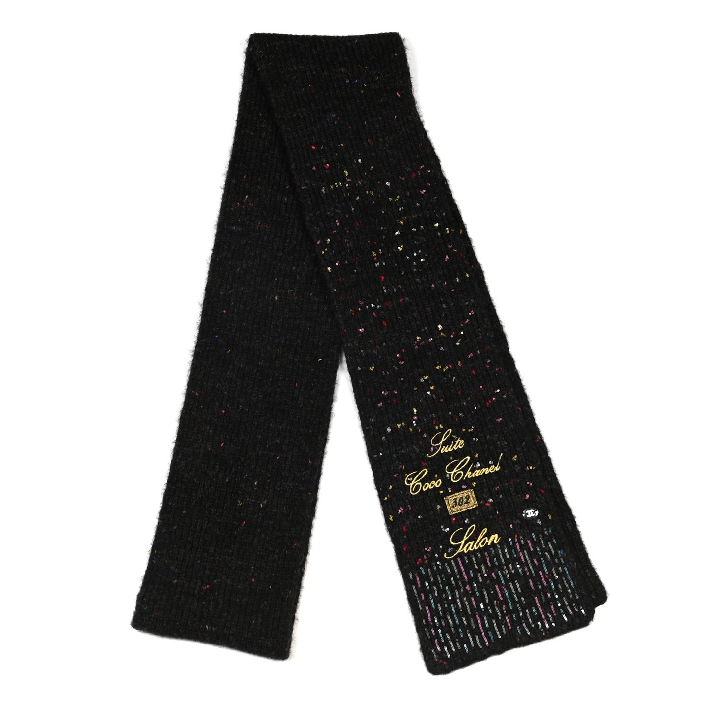 Wool Alpaca CC Coco Chanel Scarf Charcoal Multicolor