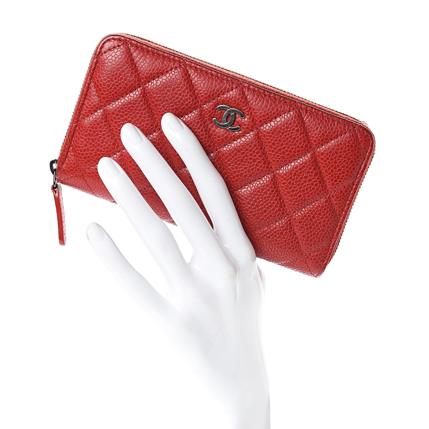 Chanel Caviar Quilted Small Zip Around Wallet Red 2 of 14