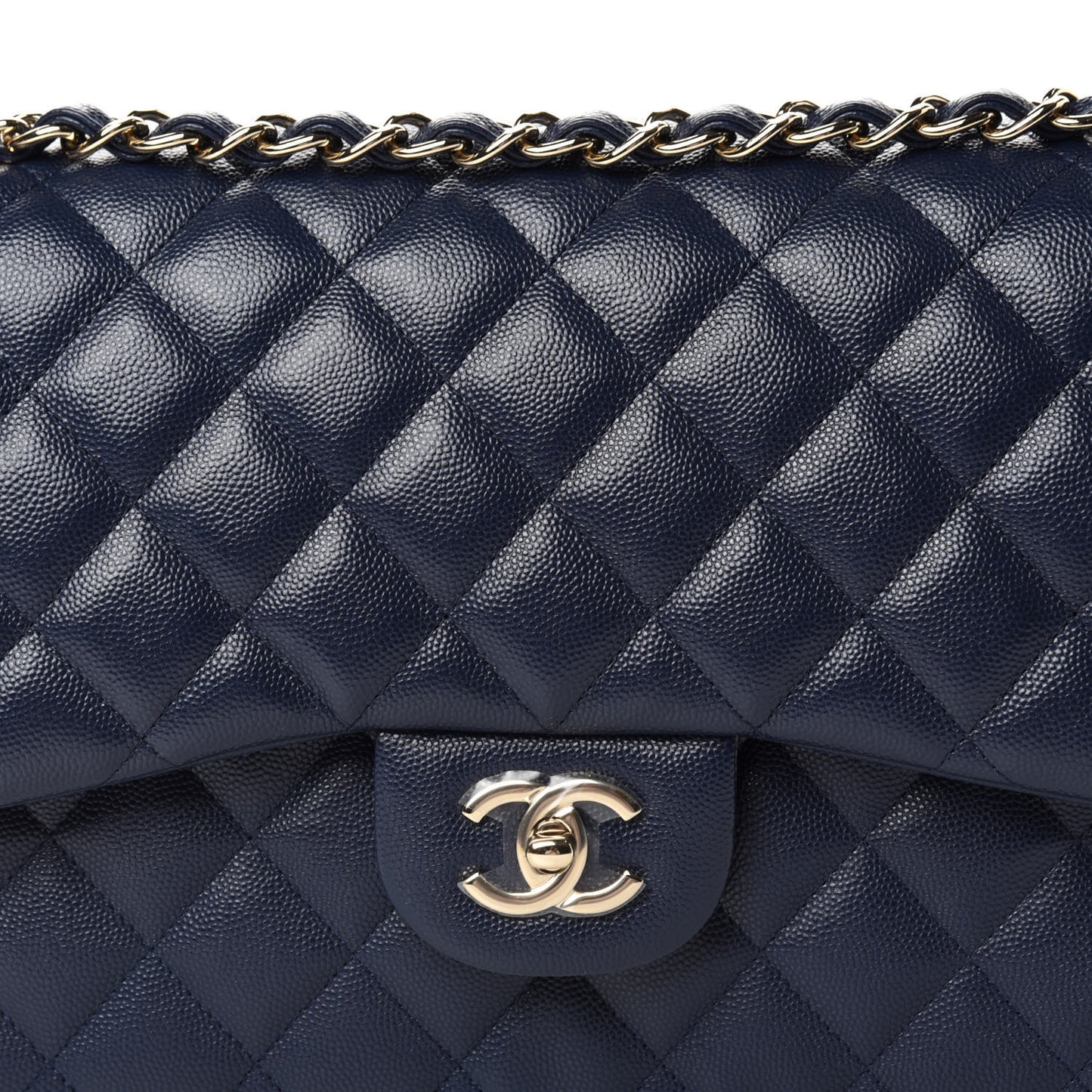 Caviar Quilted Jumbo Double Flap Navy Blue
