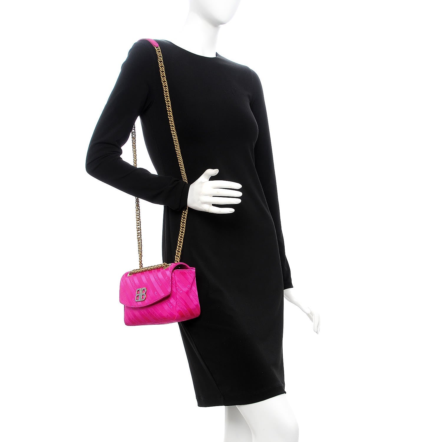 Balenciaga Nylon Jacquard Diagonal Logo S BB Round Shoulder Bag Rose Magenta 2 of 7