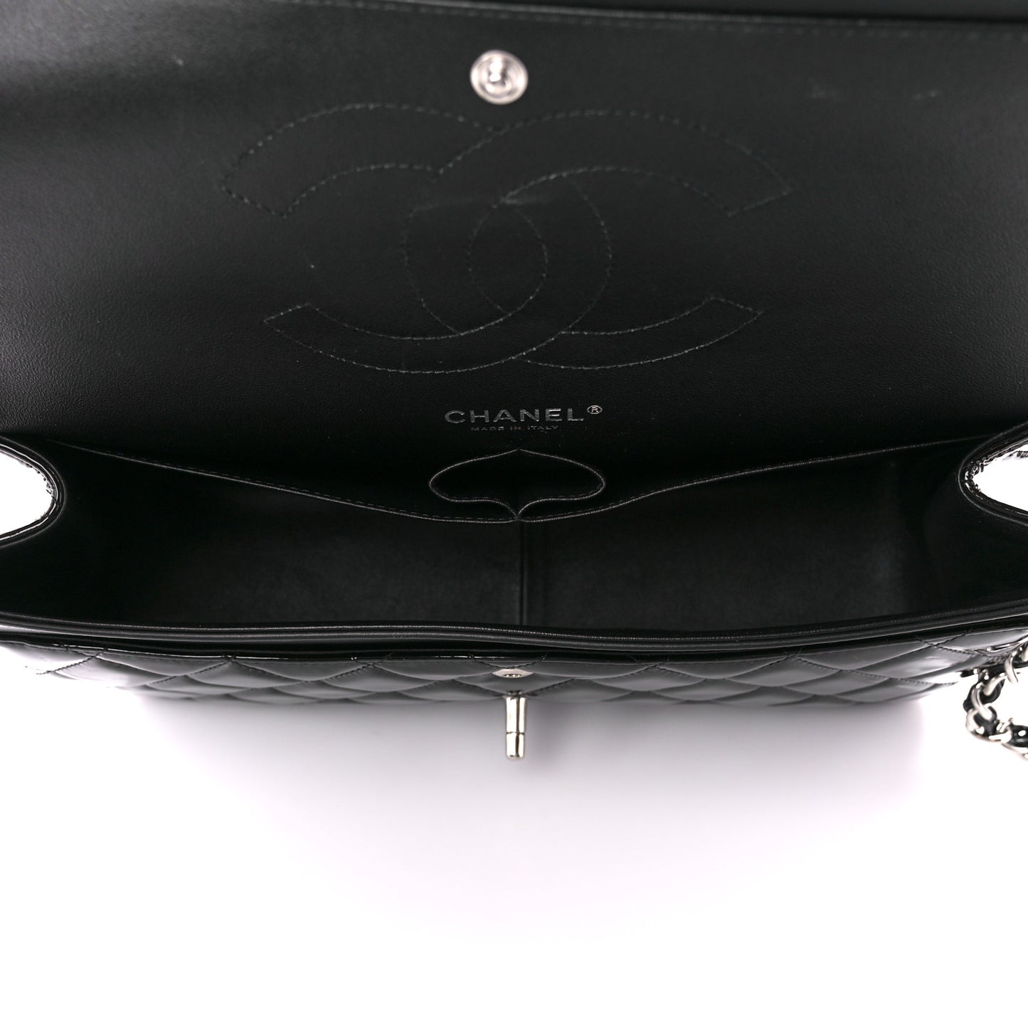 Patent Quilted Jumbo Double Flap Black