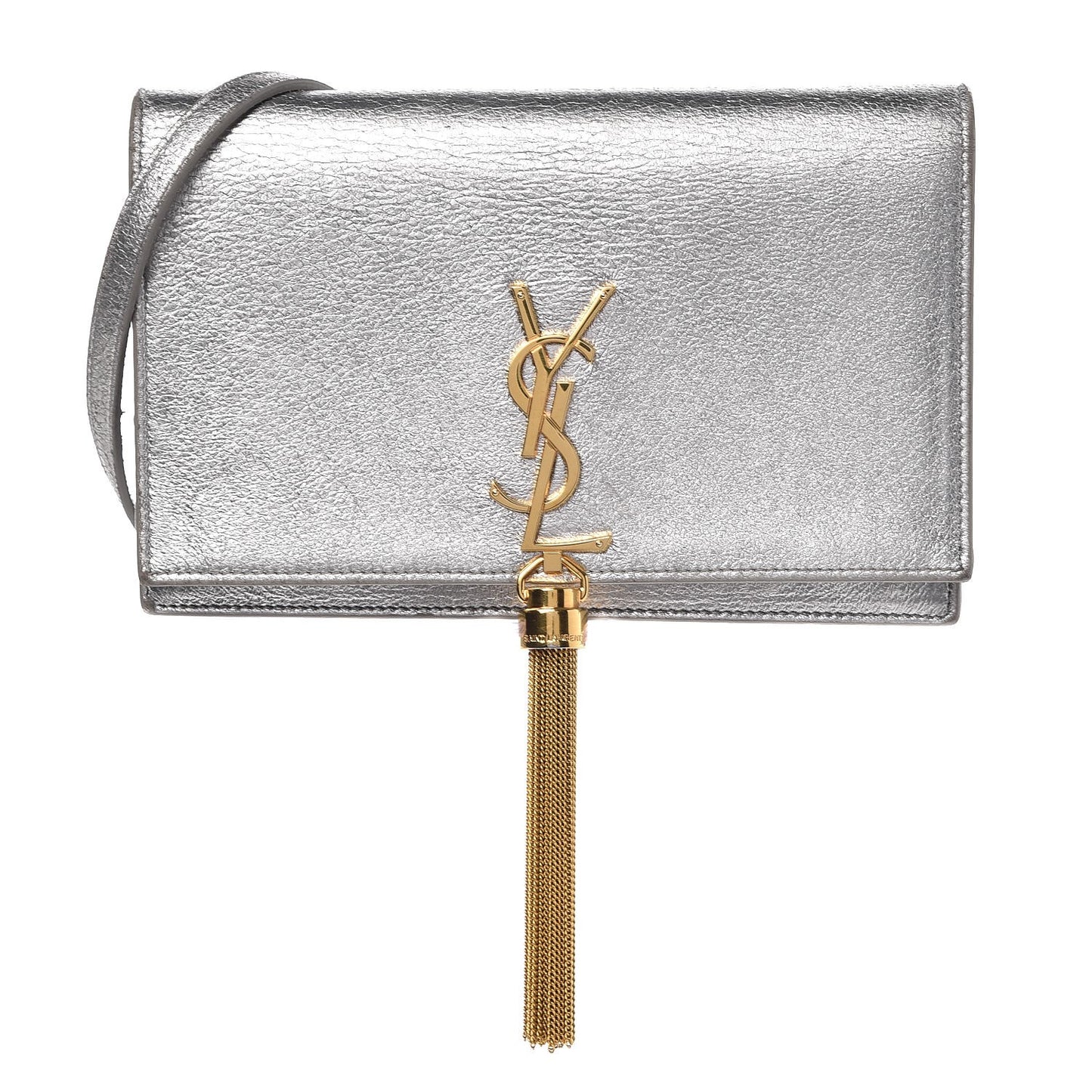 Metallic Calfskin Kate Monogram Tassel Chain Wallet Silver