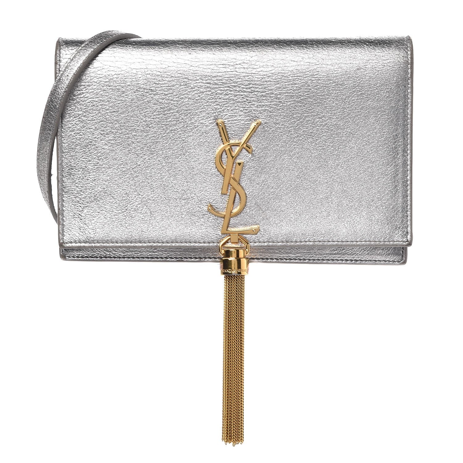 Saint Laurent Metallic Calfskin Kate Monogram Tassel Chain Wallet Silver 1 of 11