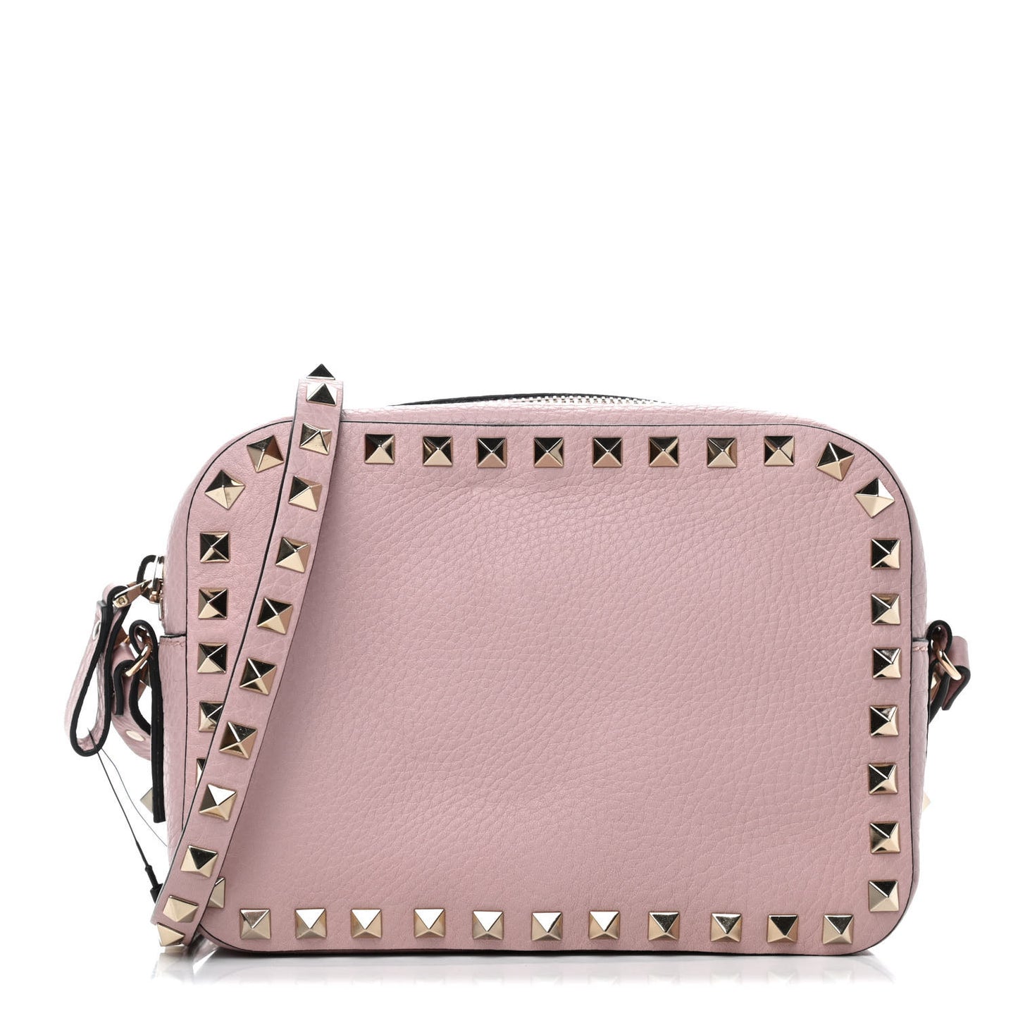 Pebbled Calfskin Rockstud Camera Crossbody Bag Cipria