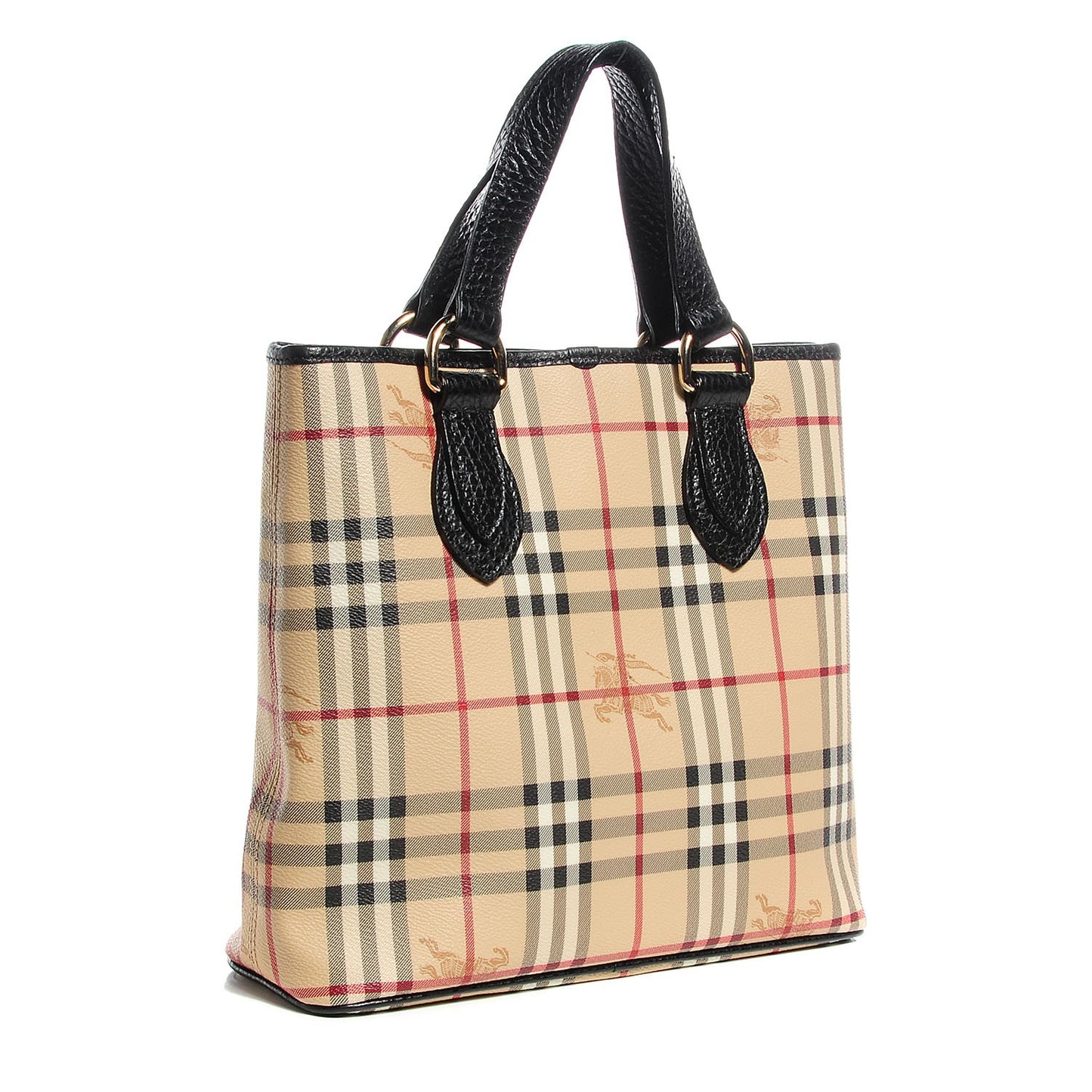 Grained Calfskin Haymarket Check Small Tote Black