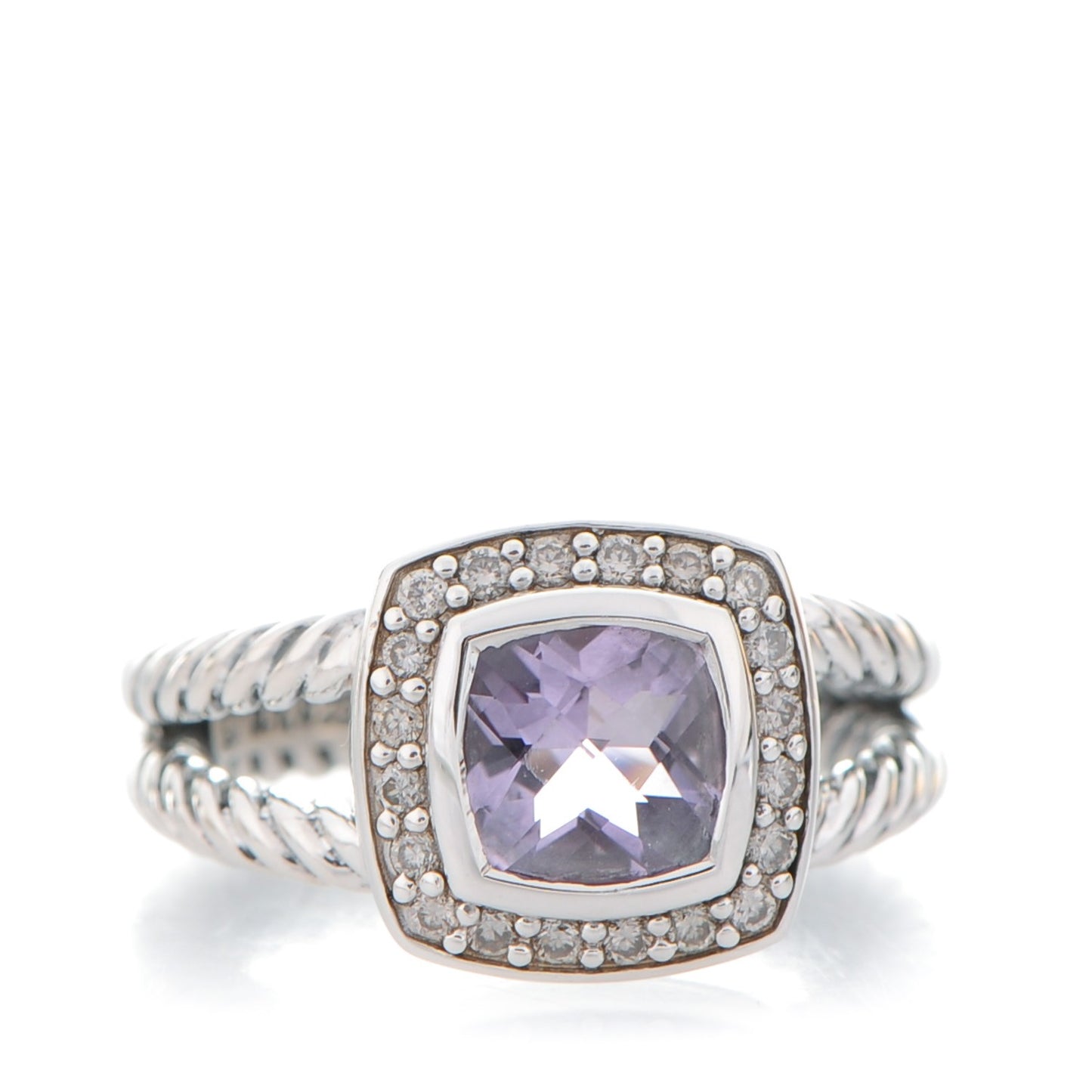 Sterling Silver Diamond Amethyst 7mm Petite Albion Ring 52 6