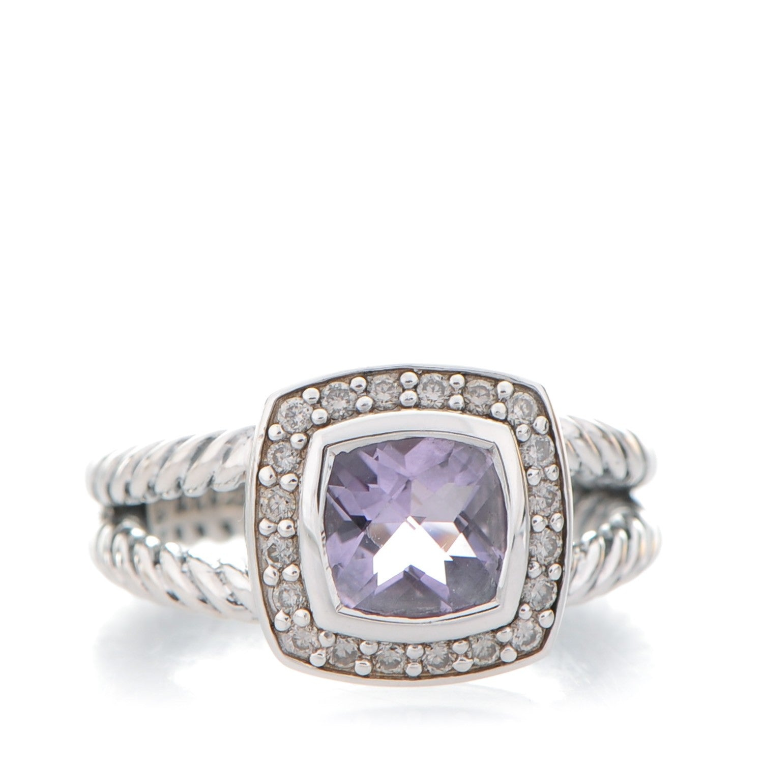 David Yurman Sterling Silver Diamond Amethyst 7mm Petite Albion Ring 52 6 1 of 4