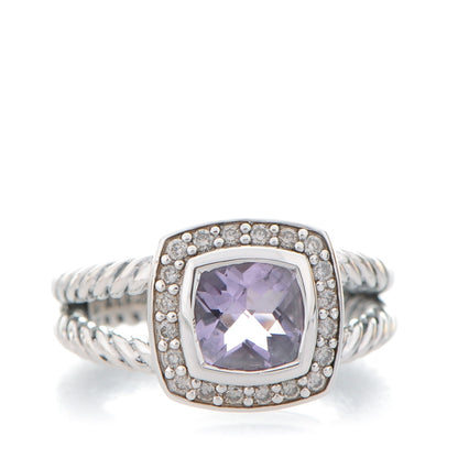 David Yurman Sterling Silver Diamond Amethyst 7mm Petite Albion Ring 52 6 1 of 4