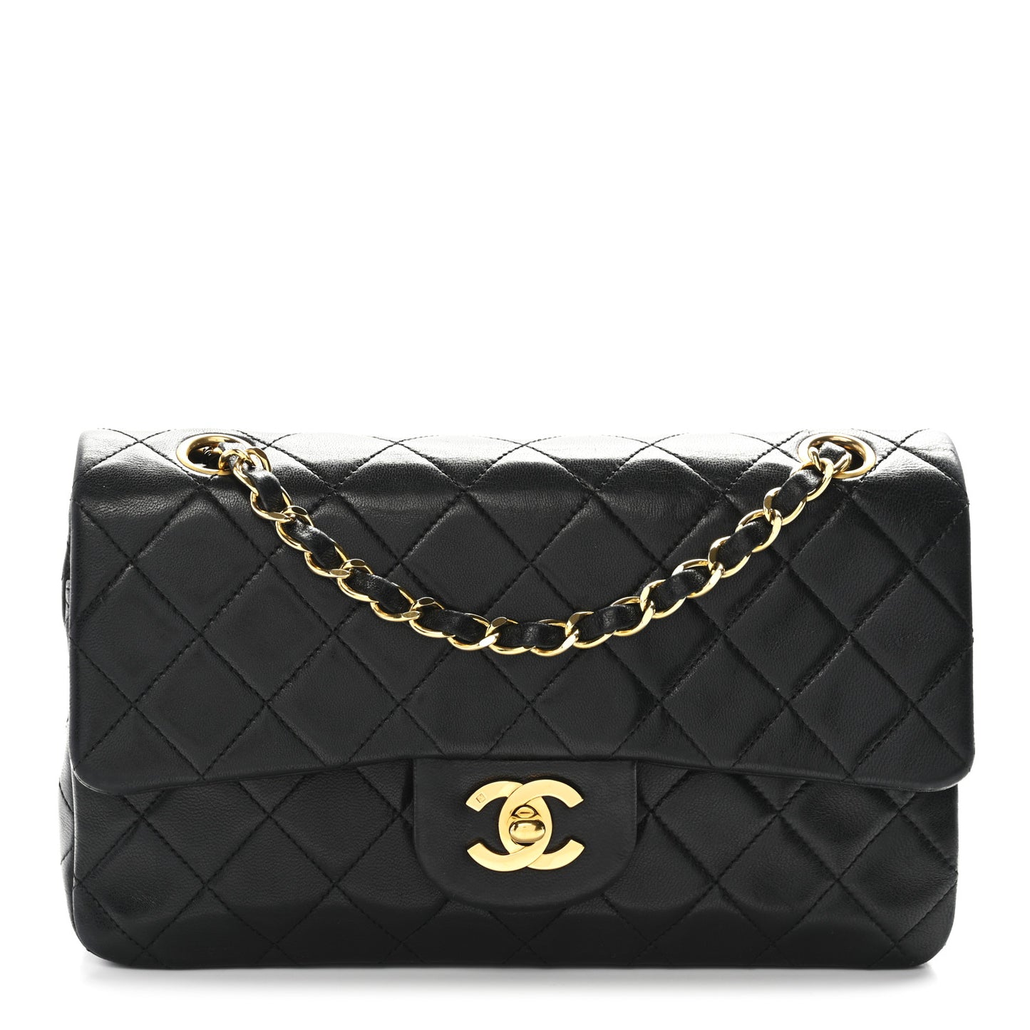 Lambskin Quilted Small Double Flap Black