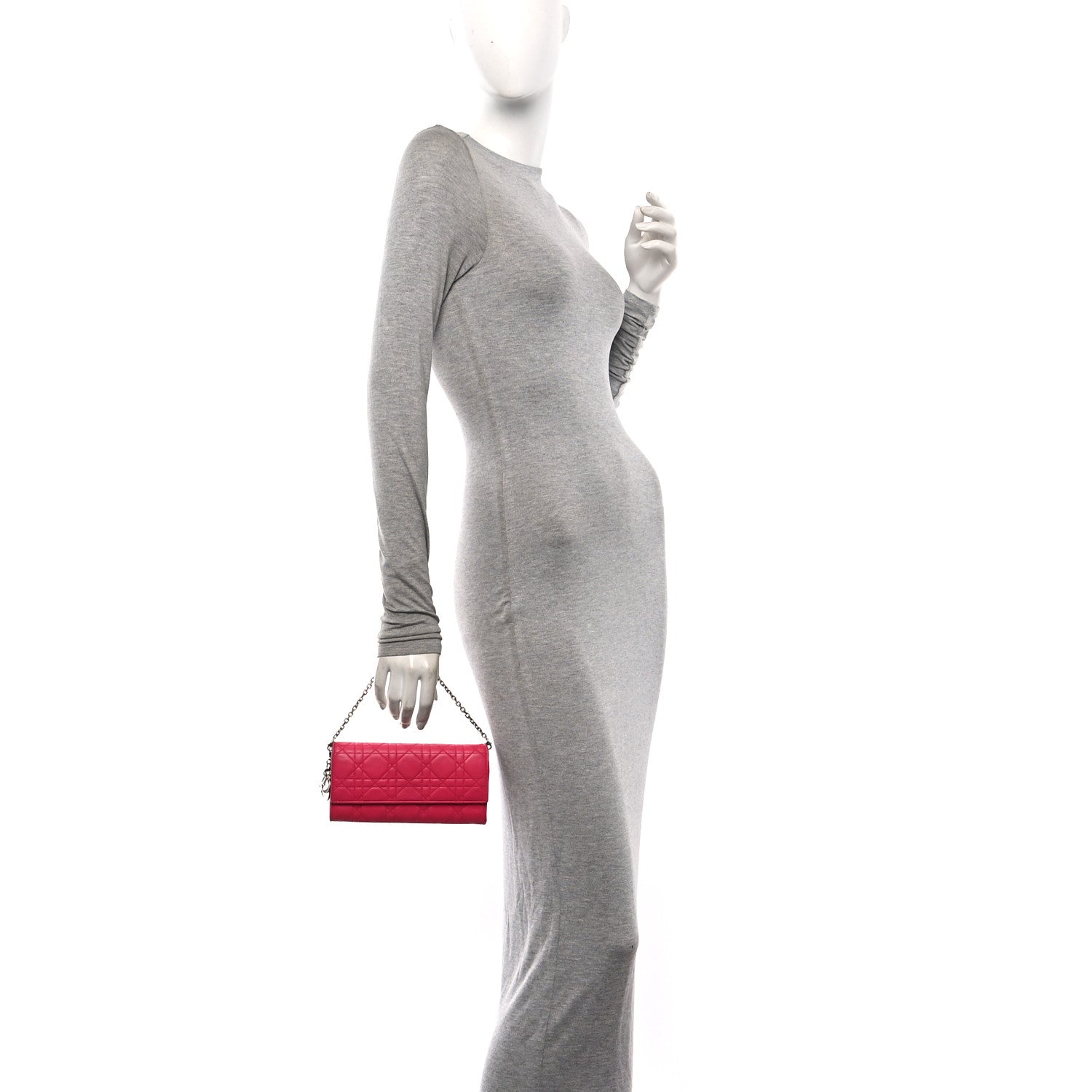 Christian Dior Lambskin Cannage Lady Dior Rendezvous Wallet On Chain Fuchsia 2 of 11