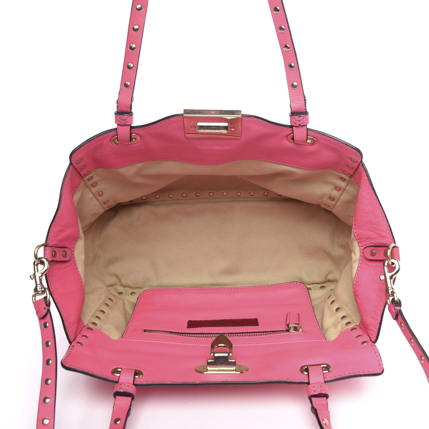 Valentino Garavani Vitello Small Rockstud Tote Fuxia Fluo 5 of 13