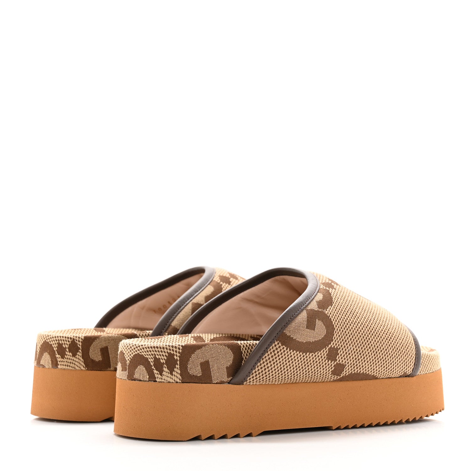 Gucci Monogram Jumbo GG Nappa Samoa Platform 40mm Slide Sandals 35 Camel Ebony New Acero 4 of 11