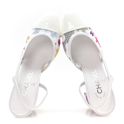 Chanel Cotton Guipure Patent Embroidered Floral Cap Toe CC Slingback Pumps 36 White Multicolor 4 of 16