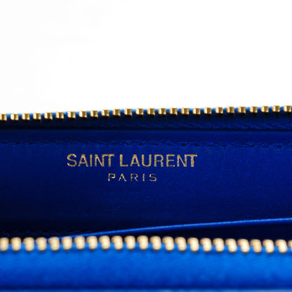 Saint Laurent Patent Grain De Poudre Classic Letters Zip Around Wallet Royal Blue 7 of 7