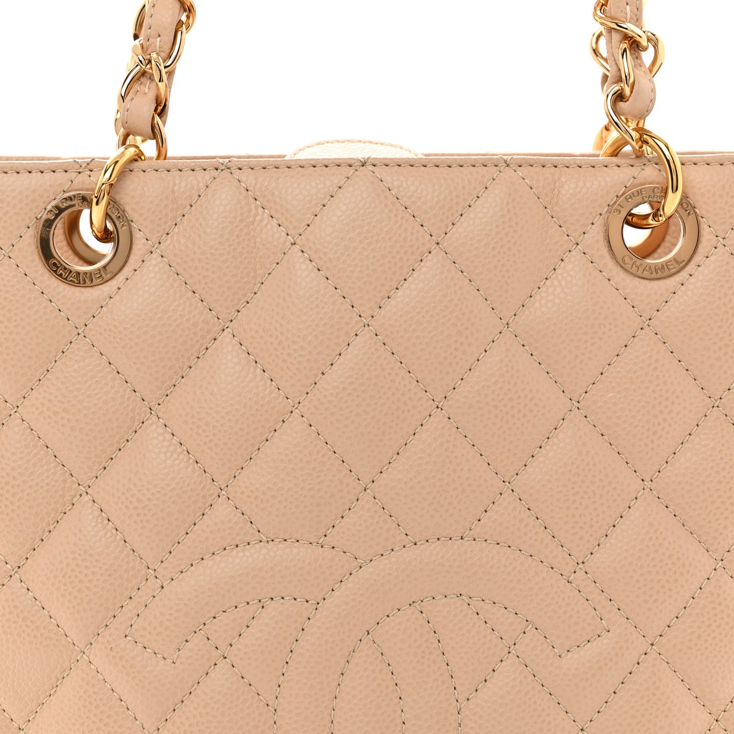 Caviar Quilted Petit Shopping Tote PST Beige Clair