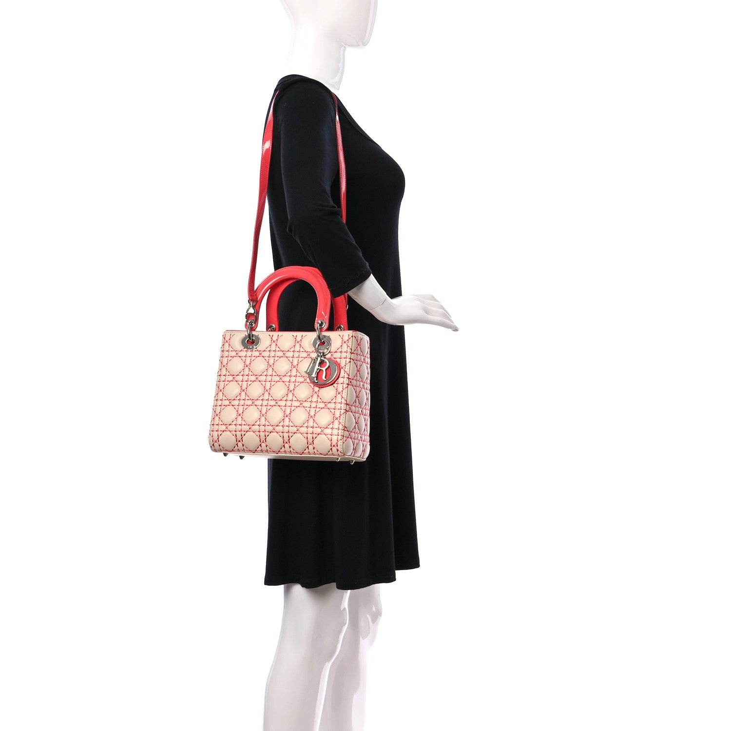 Christian Dior Lambskin Patent Stitched Cannage Medium Lady Dior Beige Coral 2 of 11