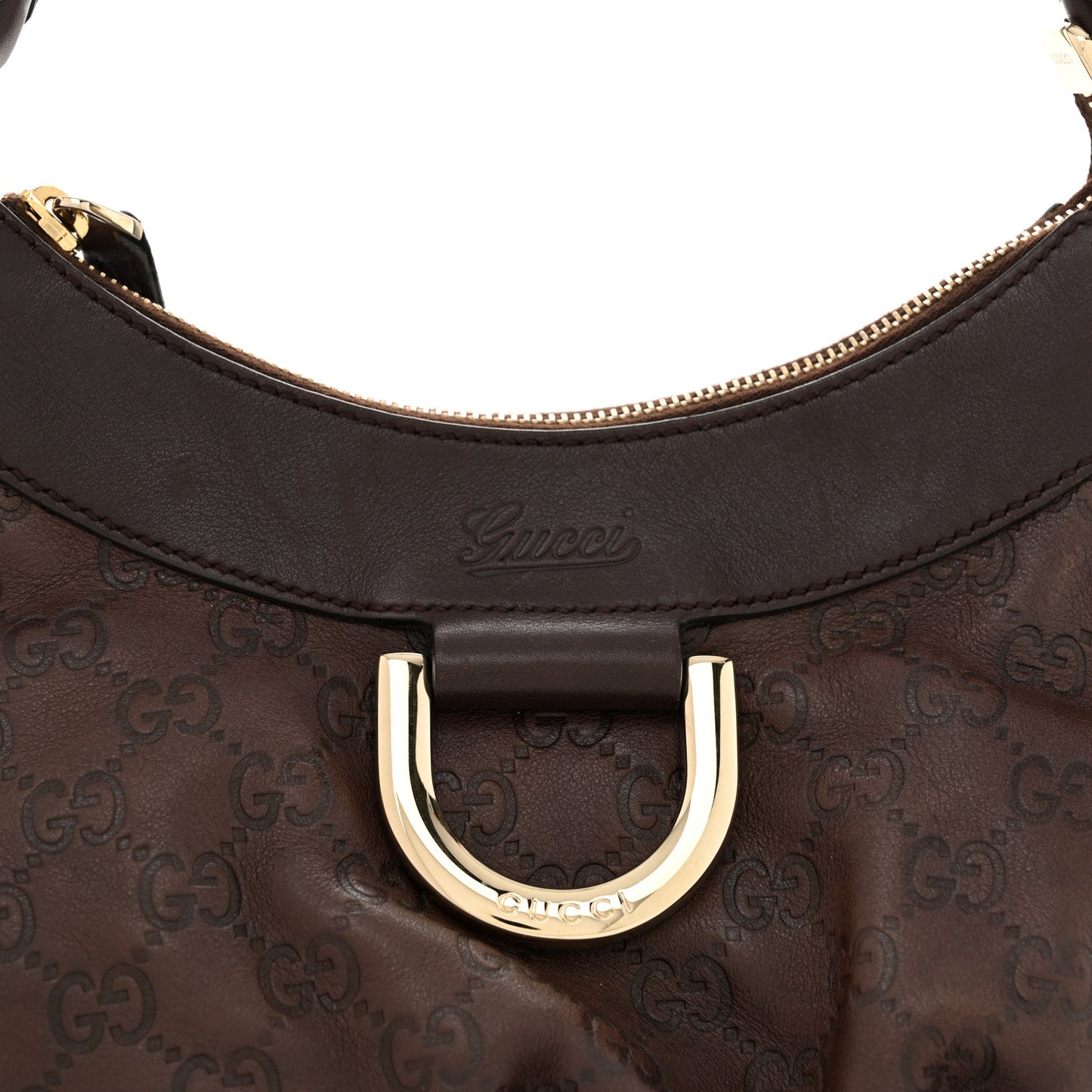 Guccissima Small D Gold Ring Shoulder Bag Chocolate Brown