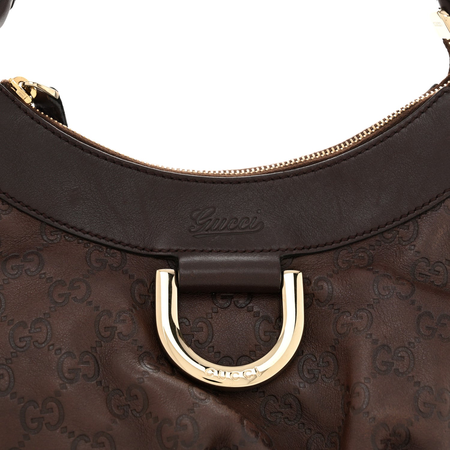 Gucci Guccissima Small D Gold Ring Shoulder Bag Chocolate Brown 8 of 14