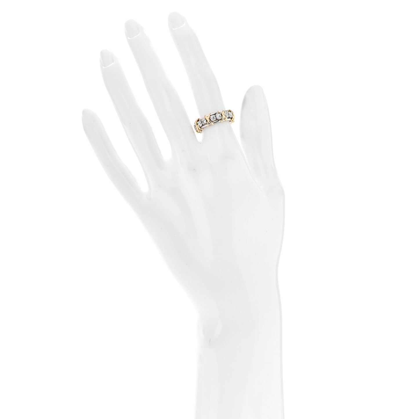 18K Yellow Gold Platinum Diamond Schlumberger Sixteen Stone Ring 50 5.25