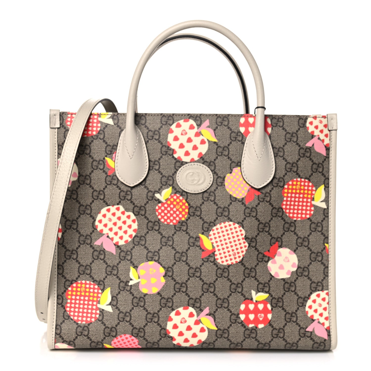 Gucci GG Supreme Monogram Textured Calfskin Les Pommes Small Retro Interlocking G Tote Bag Beige Multicolor Mystic White 1 of 10